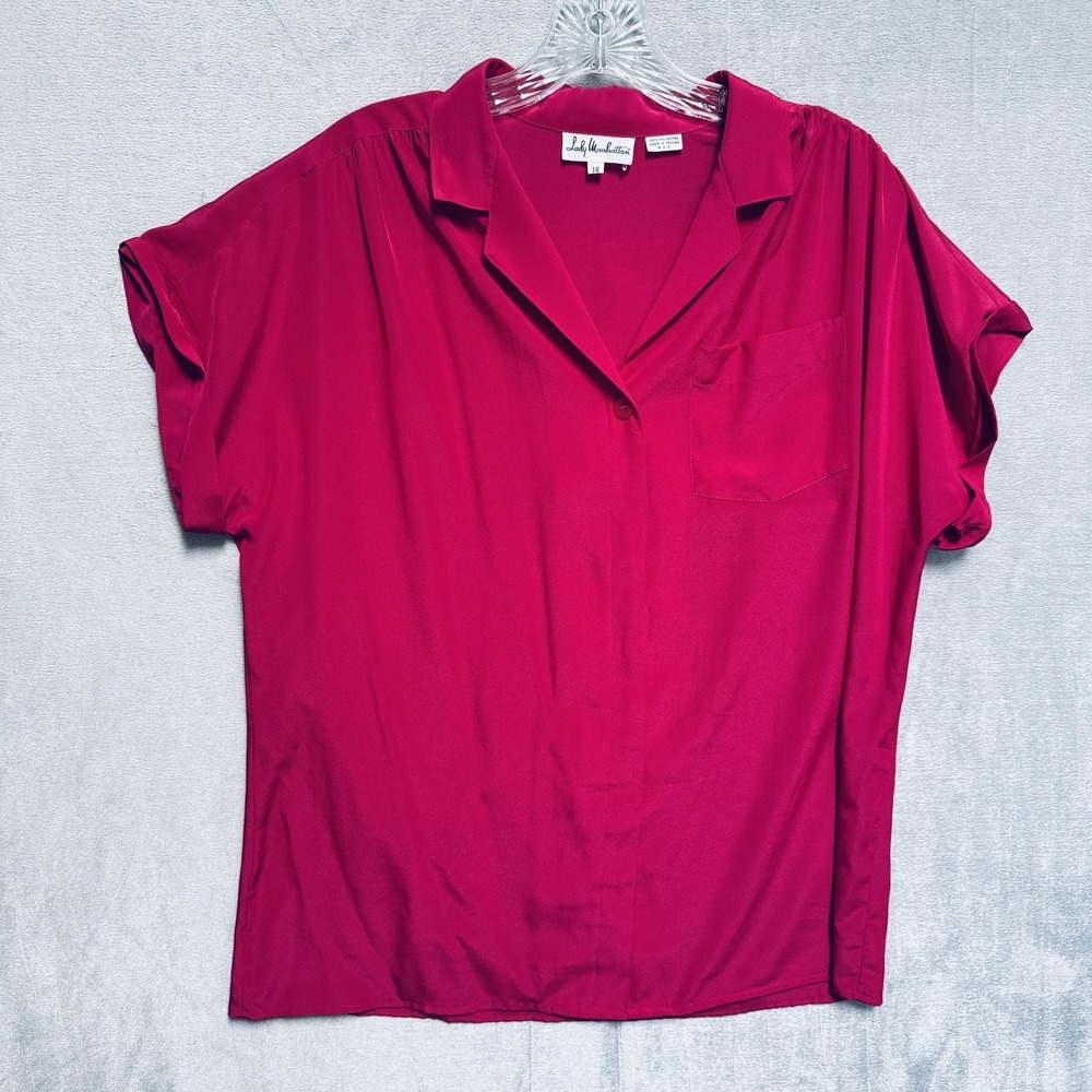 Vintage Lady Manhattan Shirt Womens 14 Pink Short Sleeve Dolman Button Up Top